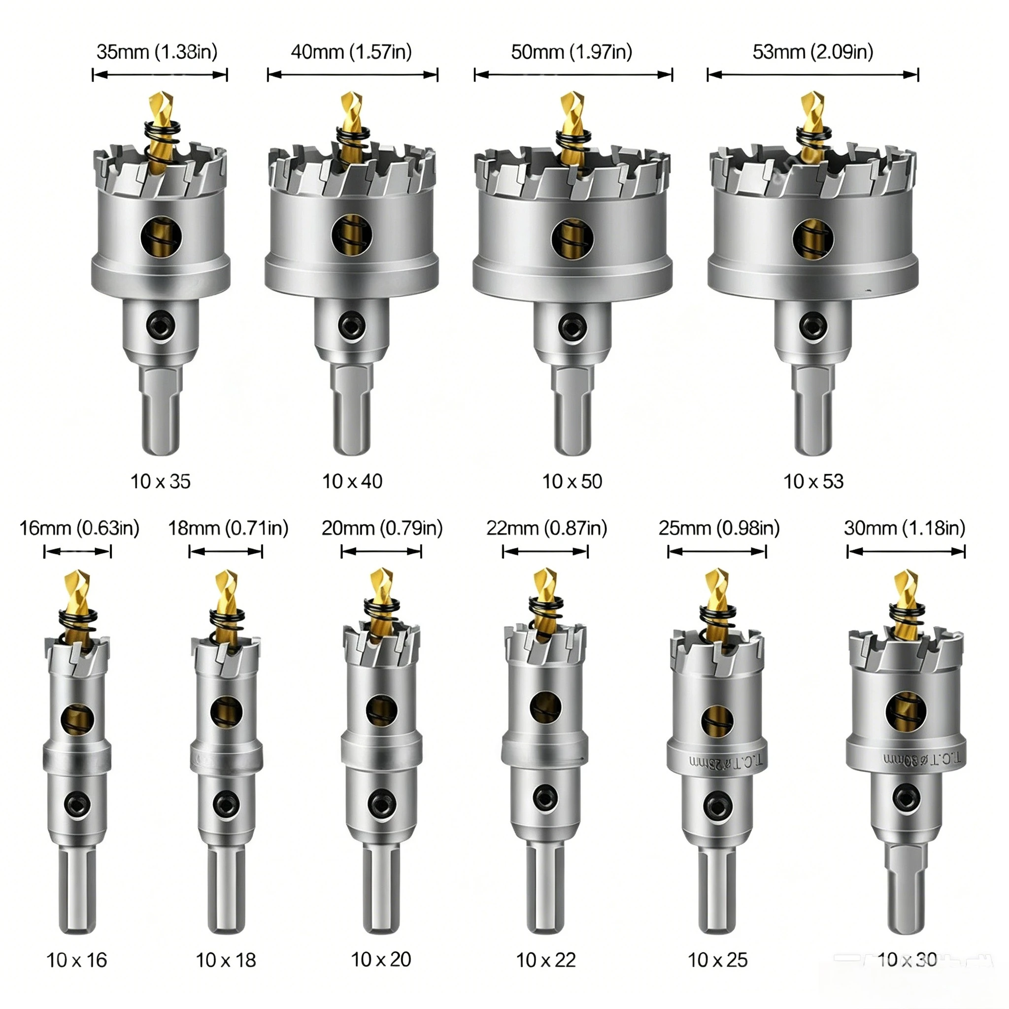 10pc 5ACarbide Tip  Drill Bit Hole Saw 16,18,20,22,25,30,35,40,50,53mm Drill Bit Set Hole Saw Cutter For Stainless Steel