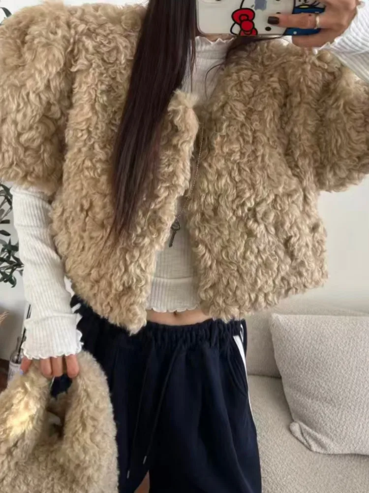 على الوجهين ارتداء فرو الضأن سترة المرأة ort Sle معطف جلد Faionable مطابقة حقيبة ربيع الخريف الشتاء تخفيف Sle