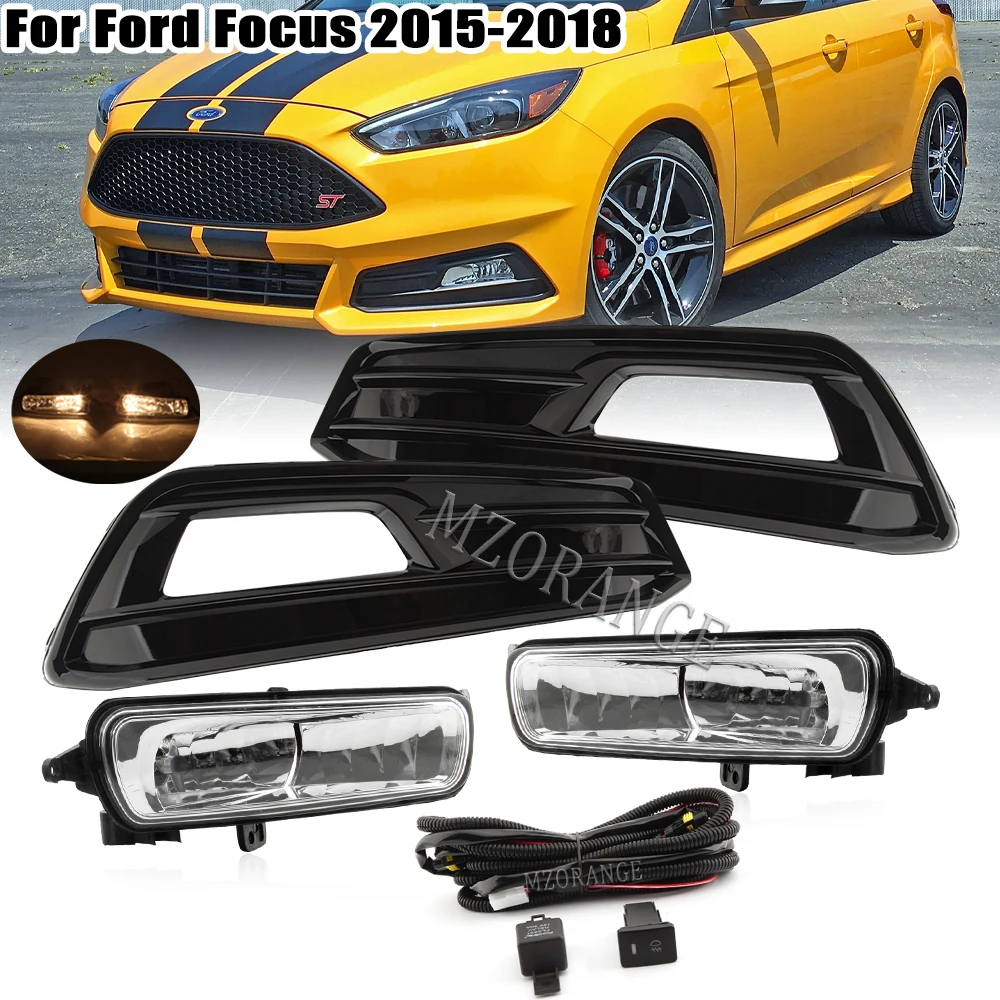 

Fog Light for Ford Focus ST 2015-2018 Front Bumper Grille Foglights Headlights Covers Frame Hole wire harness Car Accessories