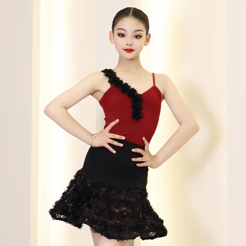 تنورة رقص لاتينية مخصصة للفتيات، أزياء مسرحية، مجموعة فساتين مسابقة قاعة الرقص للنساء