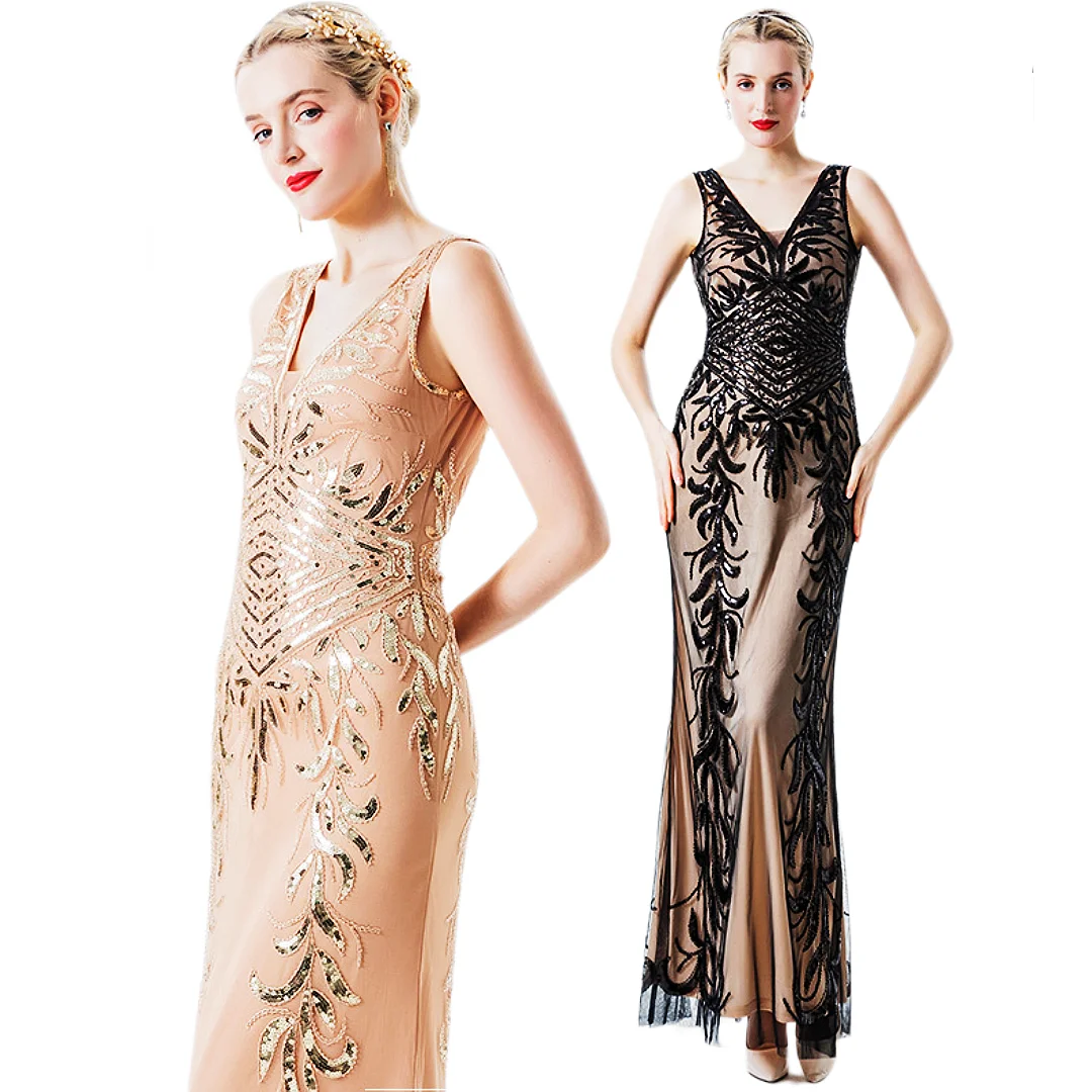 

Vintage 1920's Flapper Dress Sexy Women Sequin Beaded Great Gatsby Party Costume Halloween Stage Dancing Dress