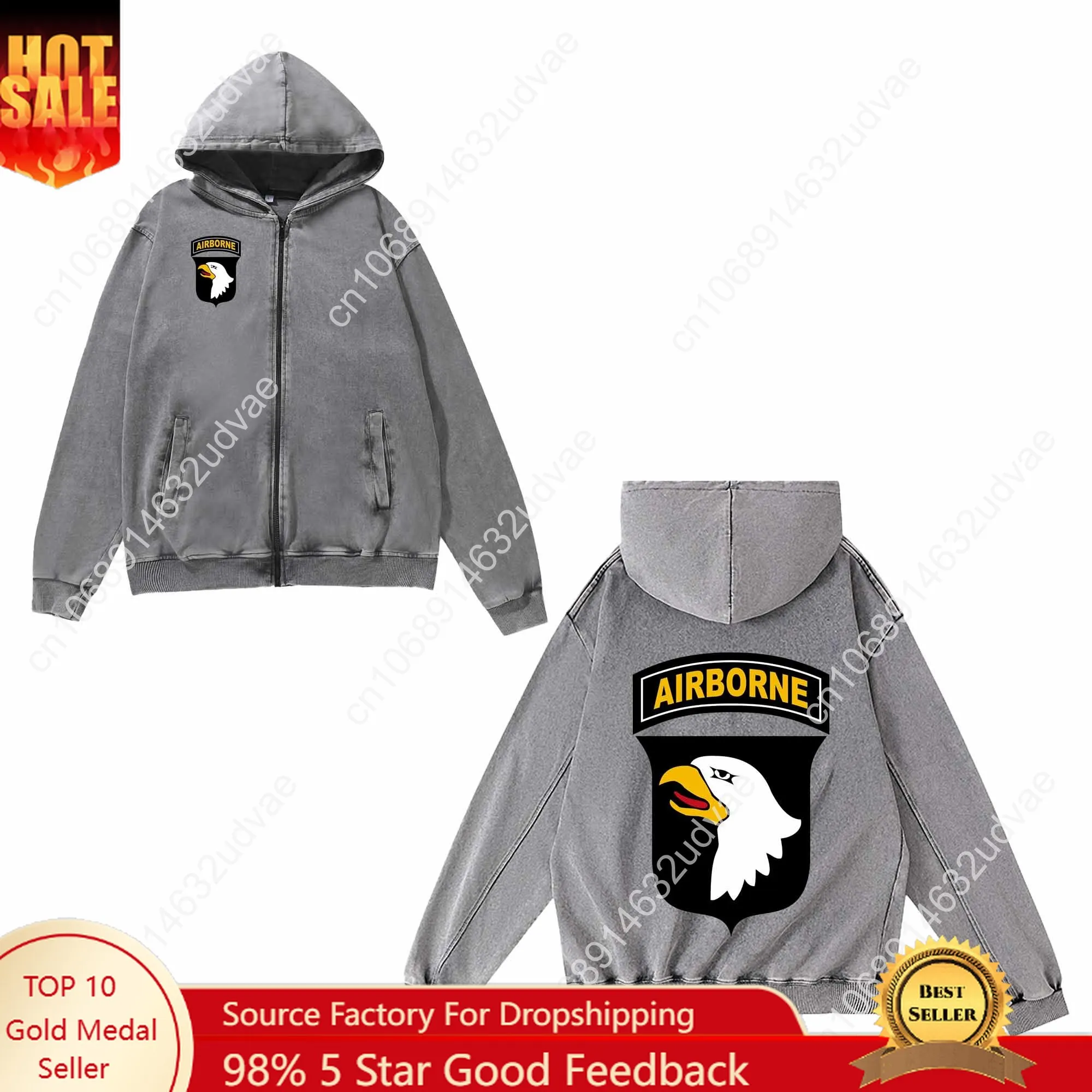 

101st Airborne Zipper Sweatshirt Man Woman Teenager Retro Hoodies Vintage Pullover Sweat Shirt with Pocket Full Zip Jacket Tops