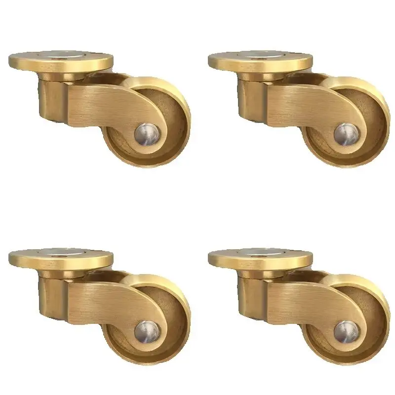 4PCS 1'' Solid Brass Casters Table Chair Sofa Couch Cabinet Castors Ultra-Low Height Furniture Rollers 360° Rotary Wheels+Screws