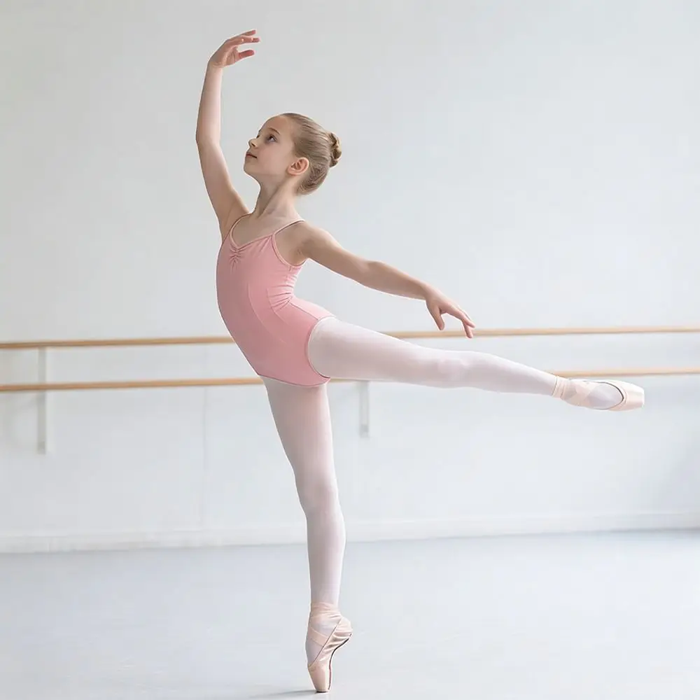 ชุดบอดี้สูทบัลเลต์ผ้าฝ้ายแฟชั่น คอวี สำหรับนักกายกรรมมืออาชีพ แบบยืดหยุ่น ไม่มีแขน สำหรับเด็กผู้หญิง