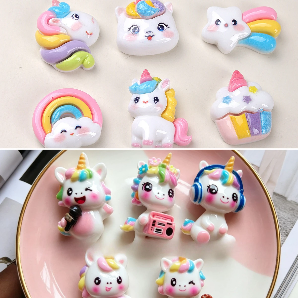 100pcs Kawaii Cartoon Mini Rainbow Horse Resin Flatback Cabochon DIY Jewelry Hairpin Phone Case Shoe Ring Keychain Pendant Decor