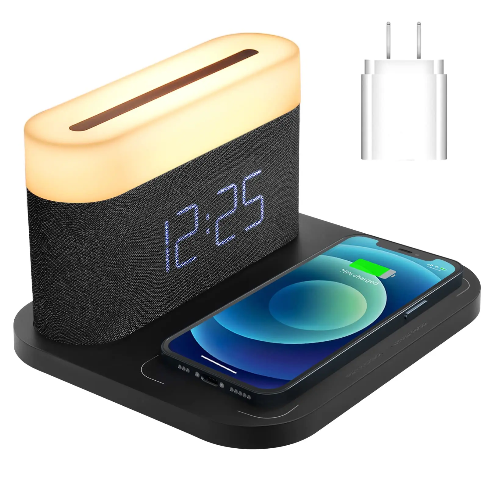 COLSUR S26 Fast 15W Wireless Charging Phone Plug with Digital Alarm Clock 3 Color Bedside Lamp Touch Control Adjust Brightness