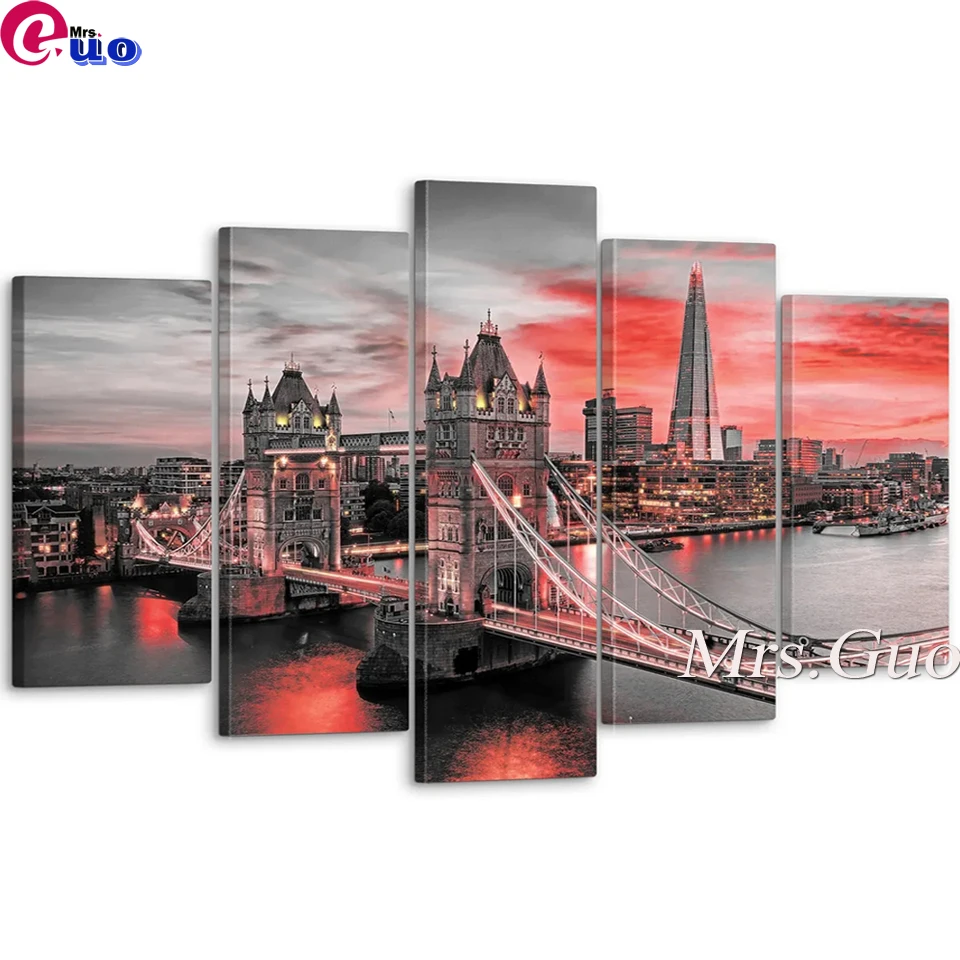 

DIY Handmade Diamond Painting London Sunset Landscape 5pcs/set Diamond Embroidery Sale Stitch Kit Diamond Mosaic Home Decor