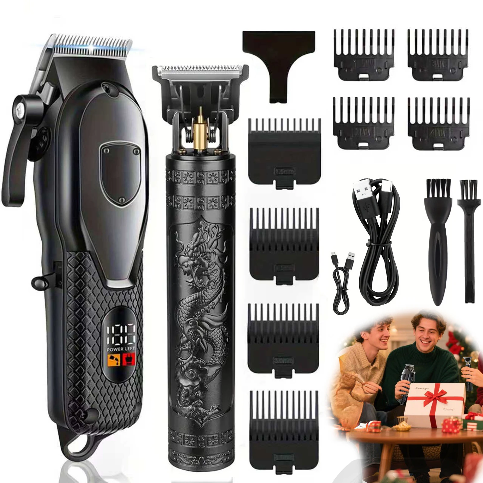 Juego de cortapelos para hombres, pantalla LED, cortadora de pelo inalámbrica profesional, afeitadora, recortadora de barba, regalo de vacaciones para él
