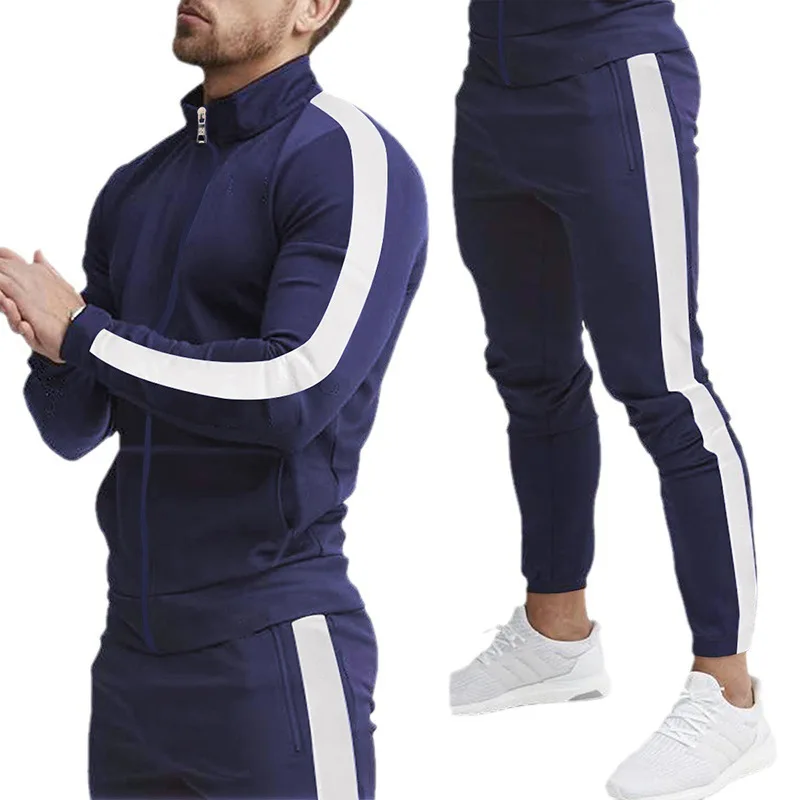 

Casual Men's Sports Suit Color Matched Men's Clothing Long Sve Cotton Blend Fabric Four Seasons Suitable Leisure Set