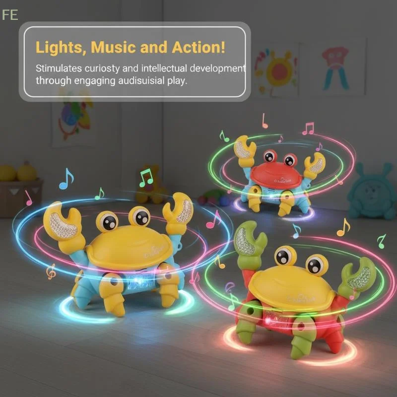 

[F] 1Pcs Walking Moving Toys For Kids Crawling Crab Toy Electric Little Crab Toys With Sound And Light Interactive Music Gifts