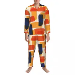 Conjunto de pijama con cepillo para hombre, ropa de dormir de manga larga, color rojo, negro y naranja, Estilo Vintage, para el hogar, 2 piezas, talla grande XL, 2XL