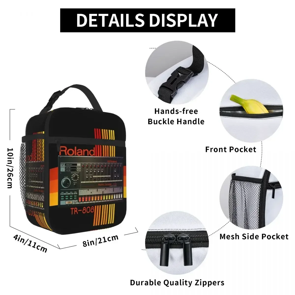 Roland Tr-808 Drum Machine Model Insulated Lunch Bags Picnic Bags Thermal Cooler Lunch Box Lunch Tote for Woman Work Kids School