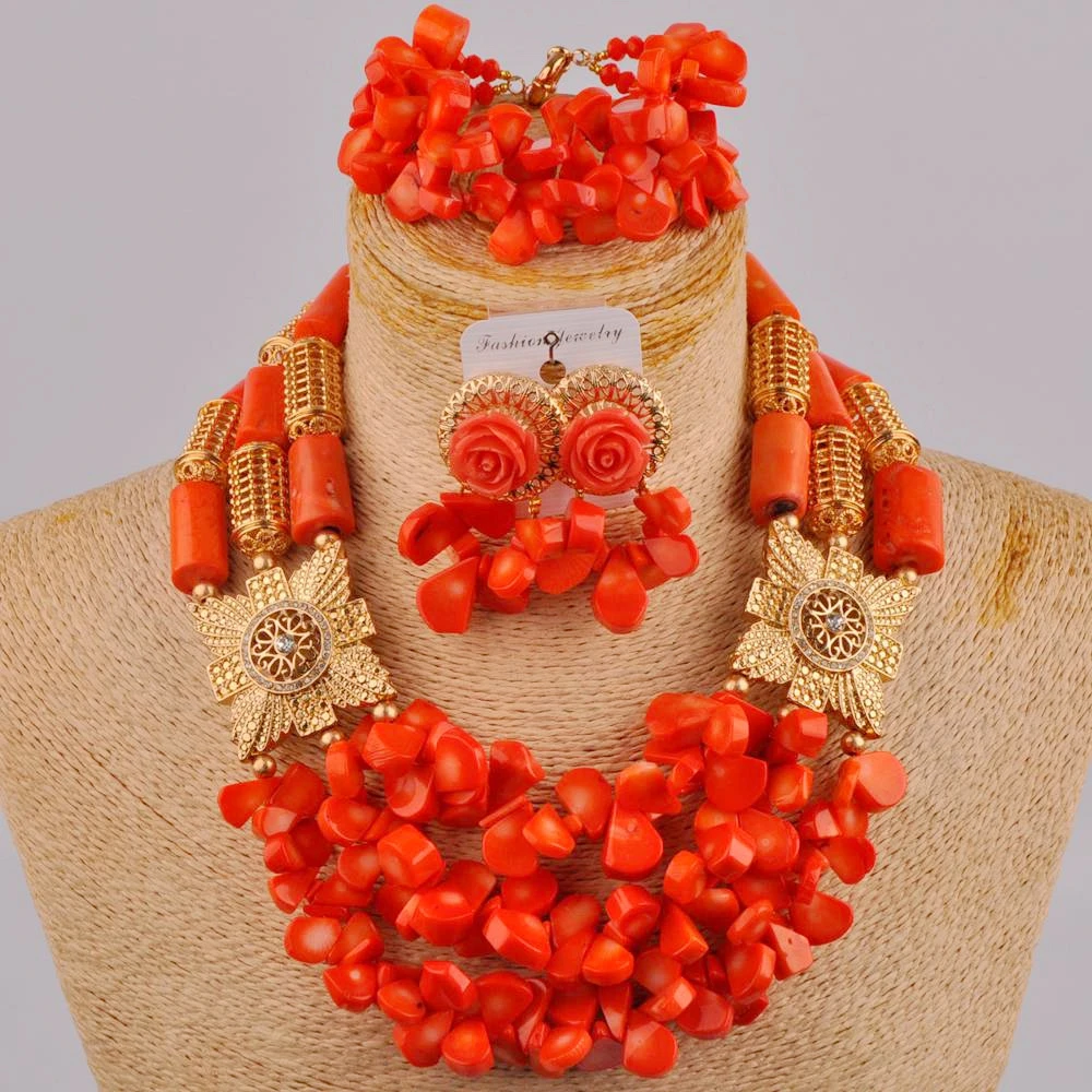 

Orange Coral Beads Jewelry Set Nigerian Wedding African Bridal Jewelry Sets