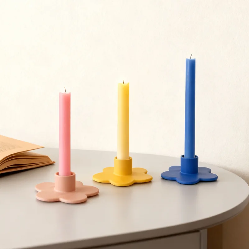 Flower Candelabrum Ceramic Candle Holder Cartoon Desktop Storage Accessories Candlestick Home Decoration Accessories