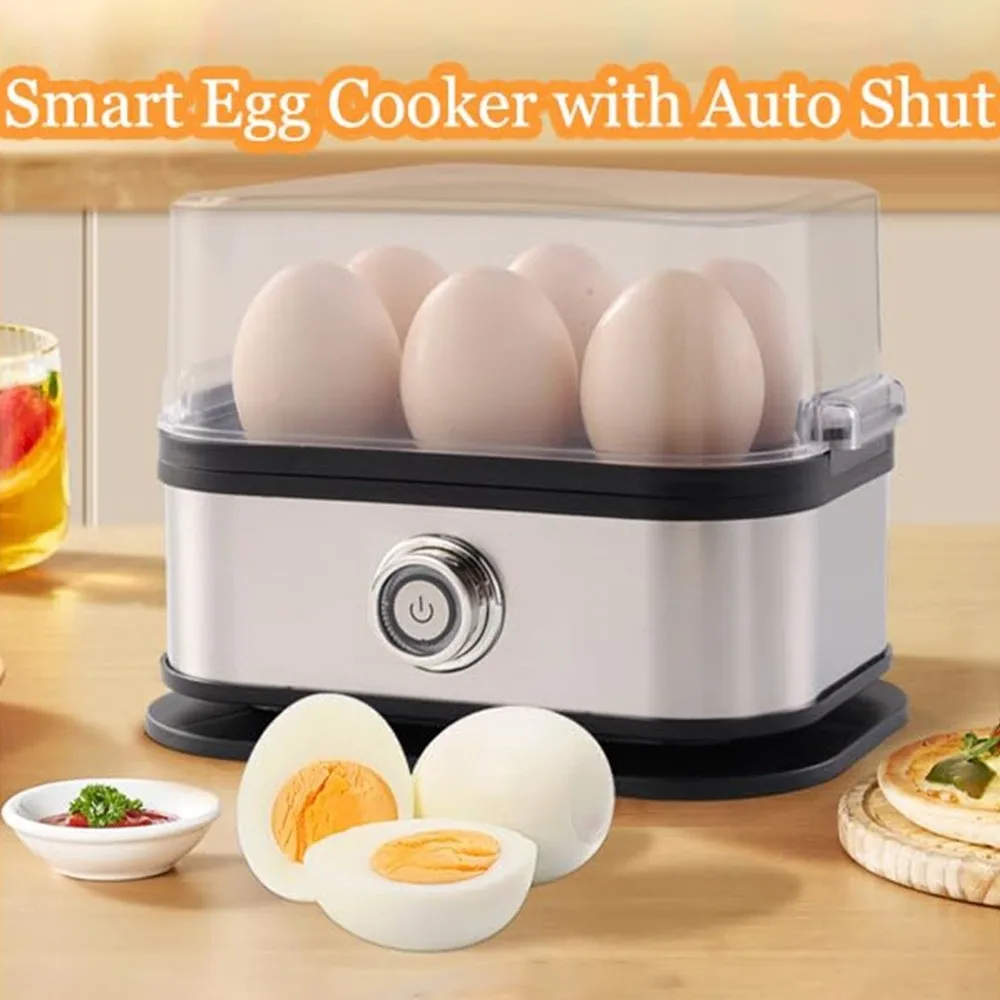 200W Power Eggs Boiler Space Saving Auto Shut-Off Smart Egg Cooker Stainless Steel 6 Eggs Capacity Rapid Egg Cooker