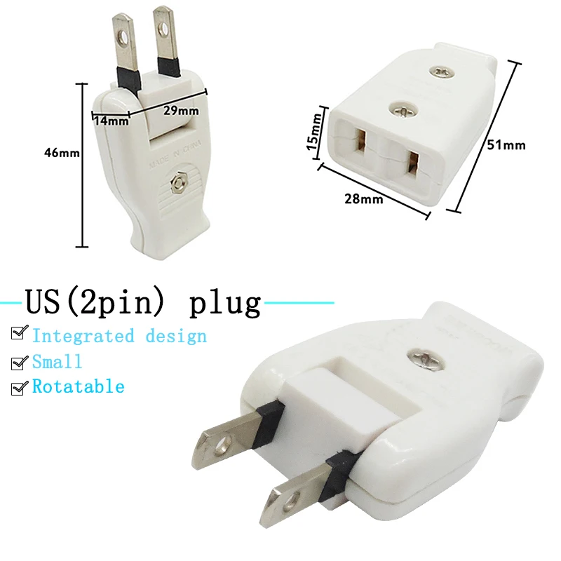 2Pin Japanese plug Butt Electrical Plug Socket Power Connector Cable Cord Female Male DIY Rewireable Power Plug 15A 125V