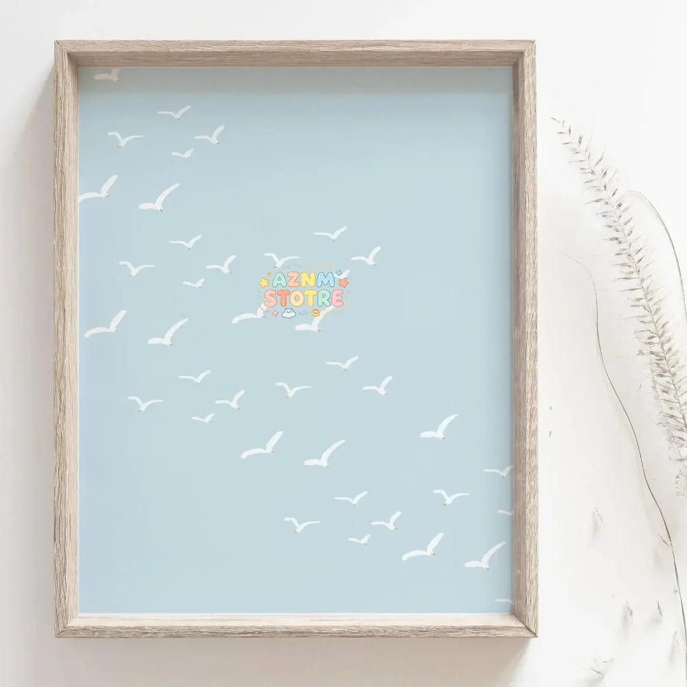 1pc Aesthetic Coastal Canvas Wall Art Seaside Beach Birds Fish House Decor Modern Ocean Waves Minimalist Print Vintage Poster