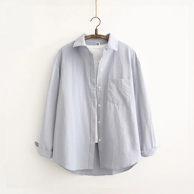 

Clothing Short Arrival White Shirt Long Sleeve Korean Style Loose Stylish Versatile Outerwear Solid Color Casual Blouses XQ145