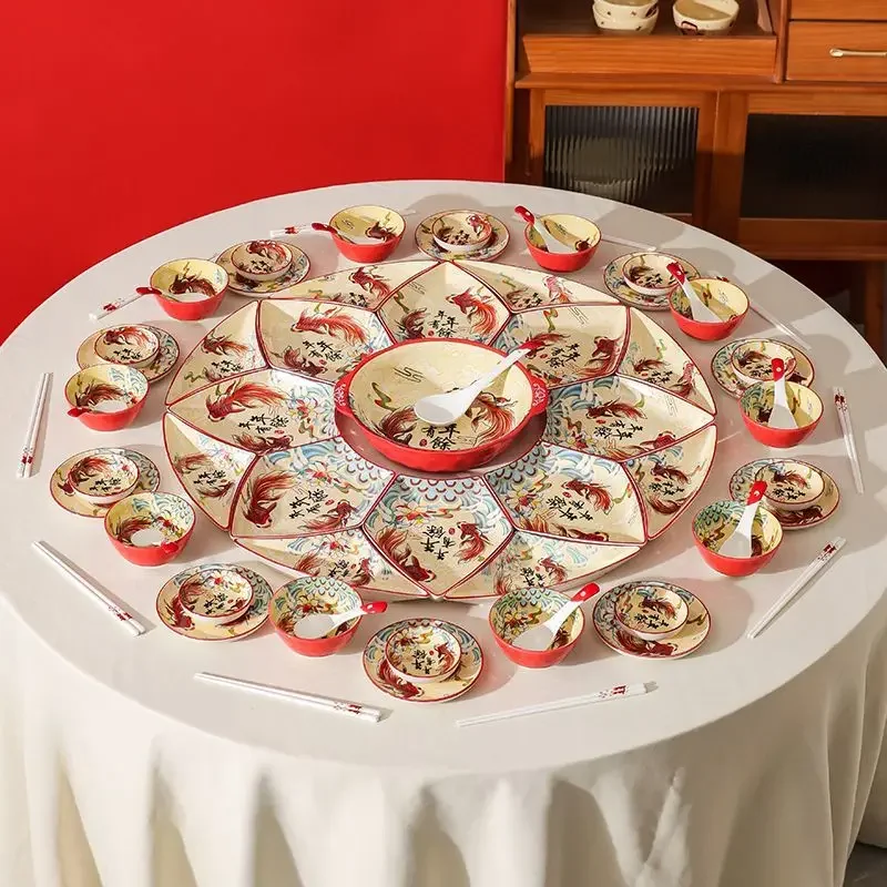 Ceramic Lotus Platter Tableware Set New Year's Eve Dinner Gift Party Dish Plate