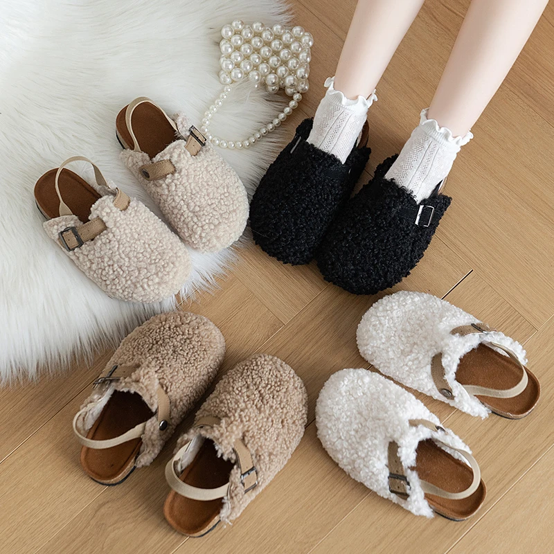 2024 NewWinter flat suede flat shoes for girls warm non-slip heels girl shoes Assorted slippers size 26-36