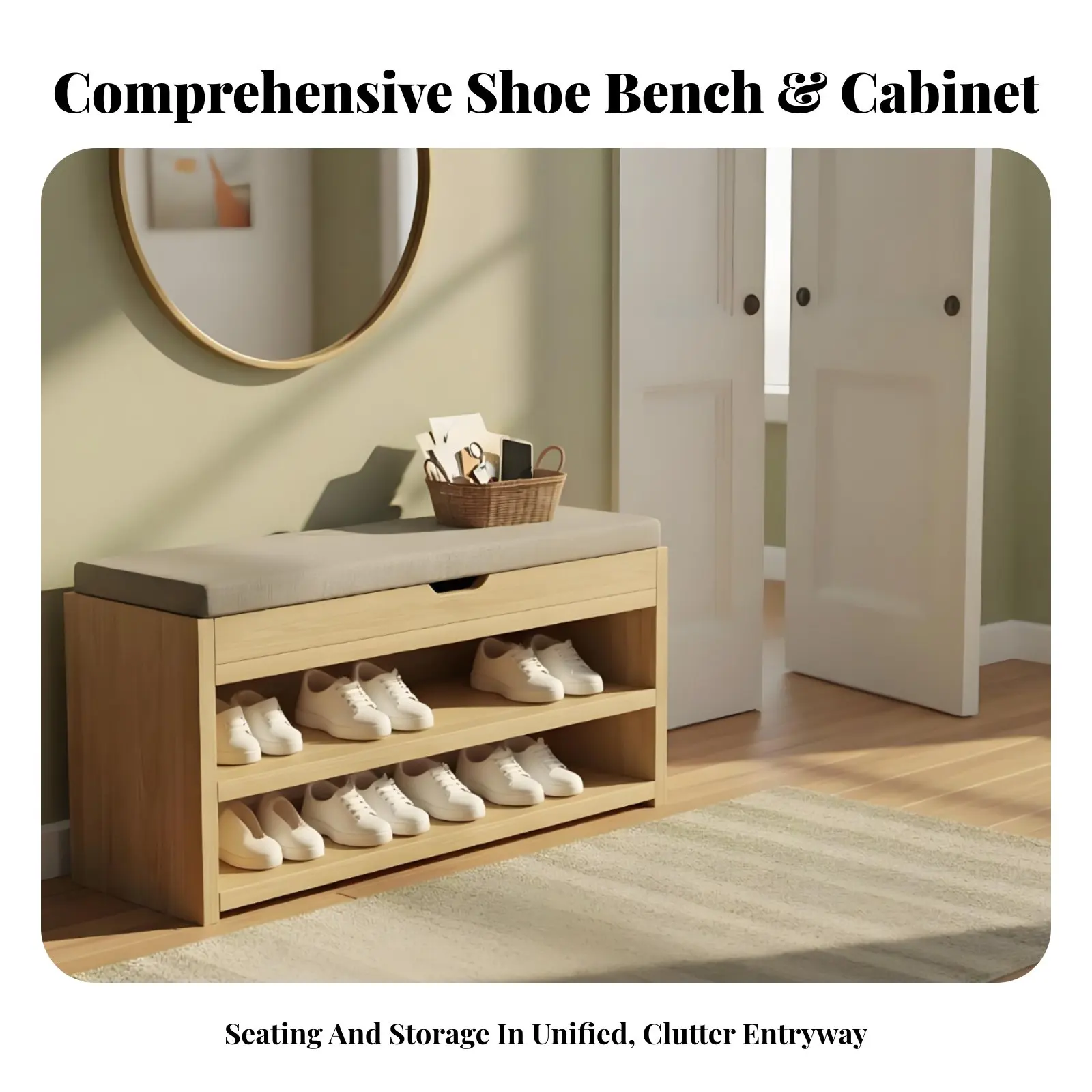 

Банкетка для обуви в прихожую 2-в-1 с 3-ярусной полкой для обуви, компактный дизайн, многофункциональная, для прихожей, грязезащитной зоны, гостиной