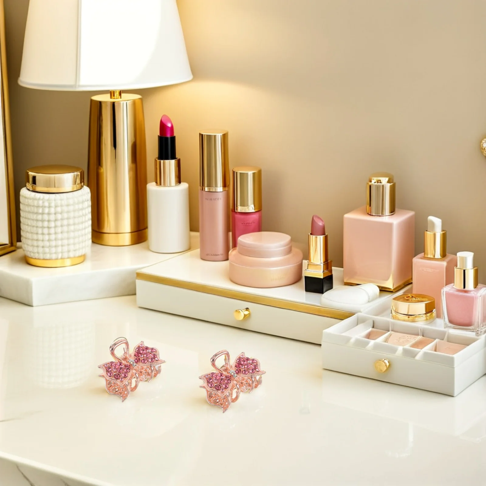 

4Pcs Rhinestone Hair Claw Clips Elegant Bowknot Design Secure Ponytail Hairpin Sparkly Hair Accessories for Party Date Office