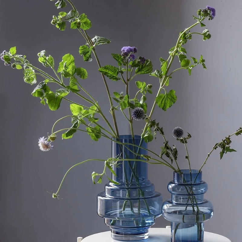 2026 Decoration Home Room Decor Jarrones Luxury Ins Internet Celebrity Blue Glass Vase Transparent Geometric Hydroponic Jewelry