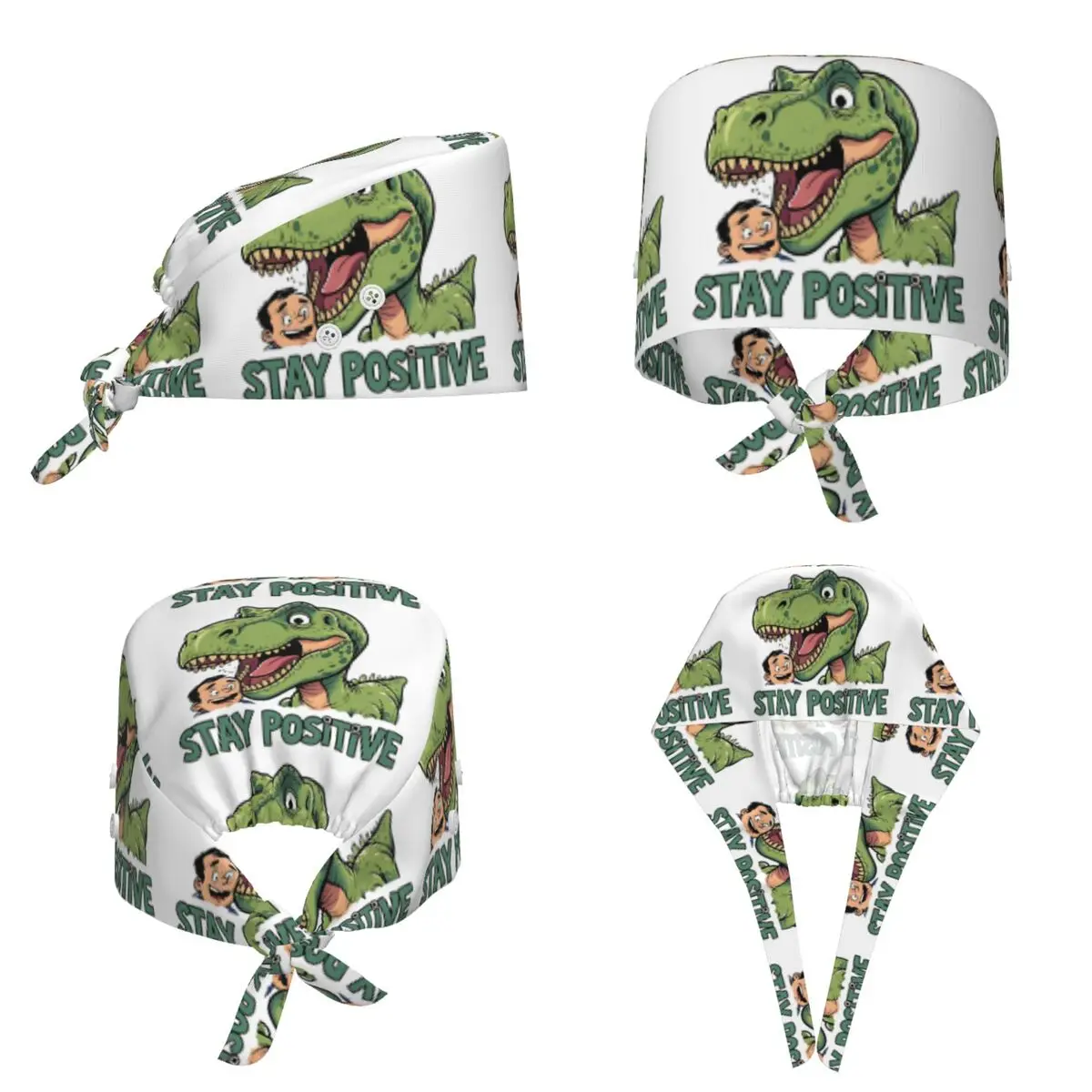 Stay Positive Funny T-Rex Dinosaur Sticker Scrub Hat Doctor Working Surgical Cap Men Women Adjustable Nursing Caps for Dentist