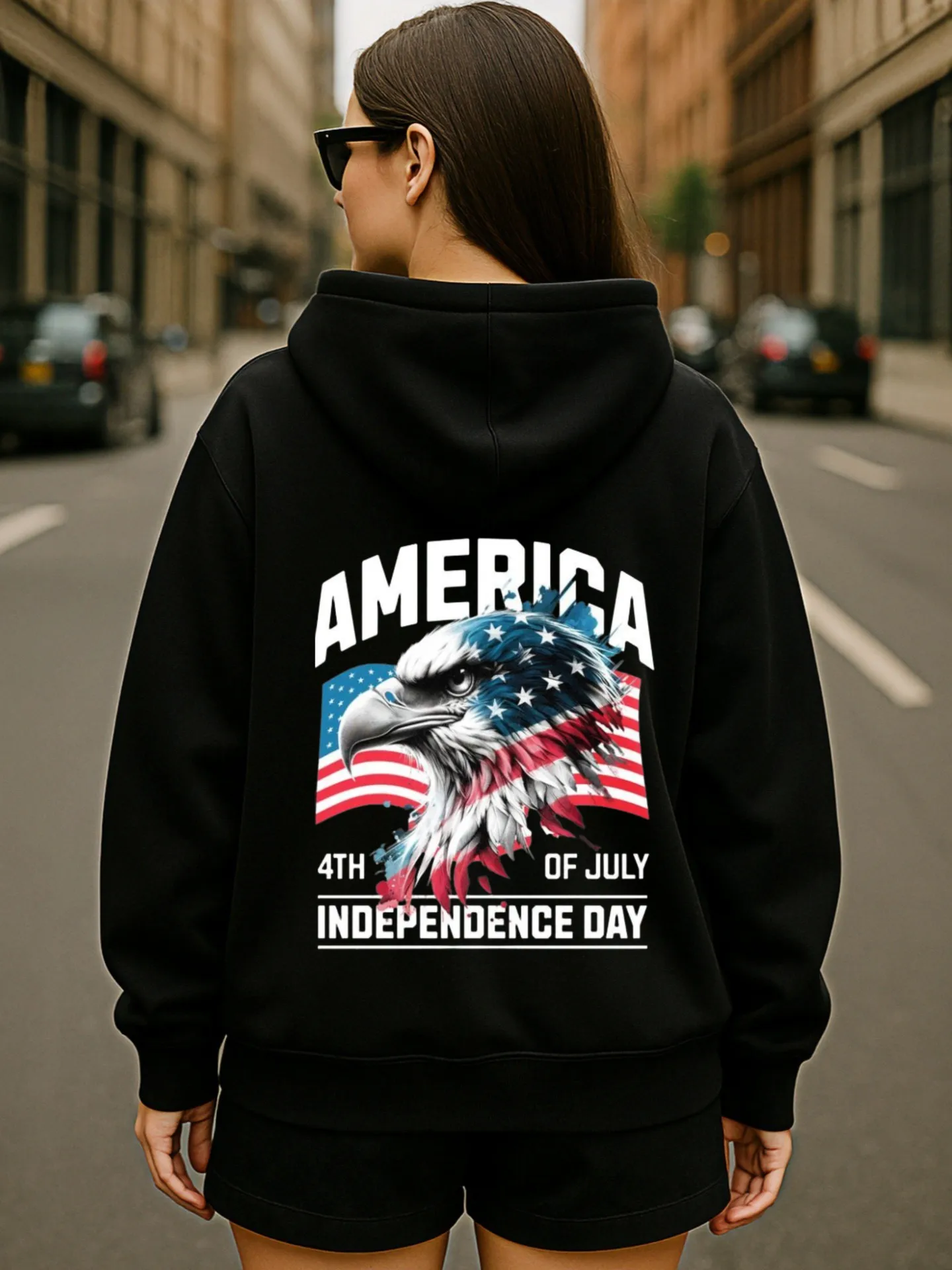 هوديي جرافيك للنساء، المال - طباعة جرافيك يدوية، نمط ملابس الشارع، صوف، ملابس يومية غير رسمية، للشباب #2