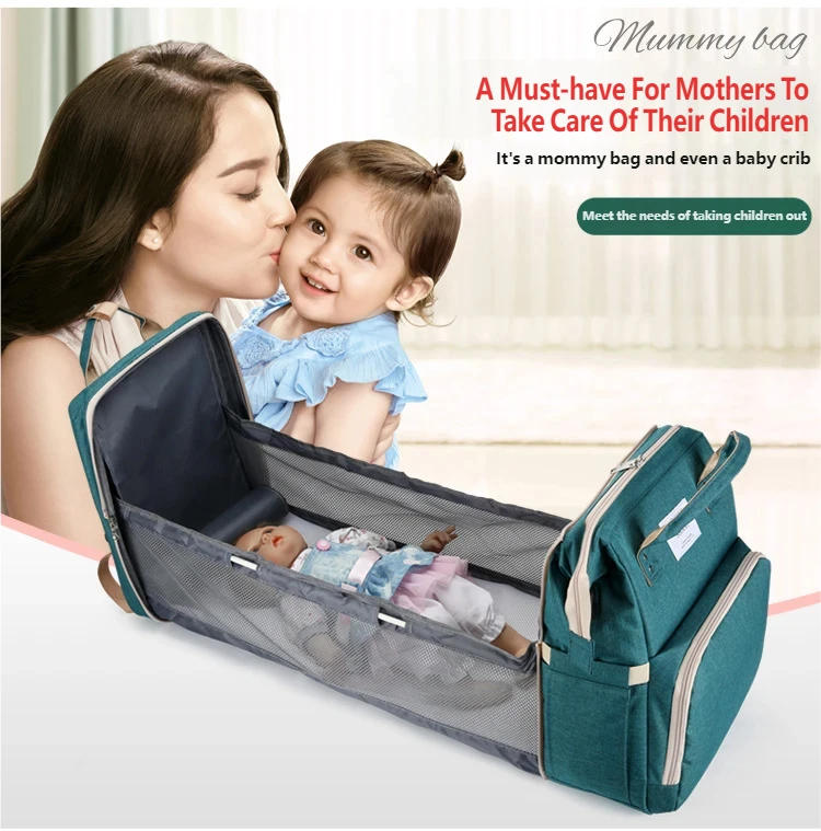 

Portable Folding Bed Mommy Bag Multifunctional Baby Crib Outdoor Travel Expandable Backpack Dry Wet Separation for Mother Baby