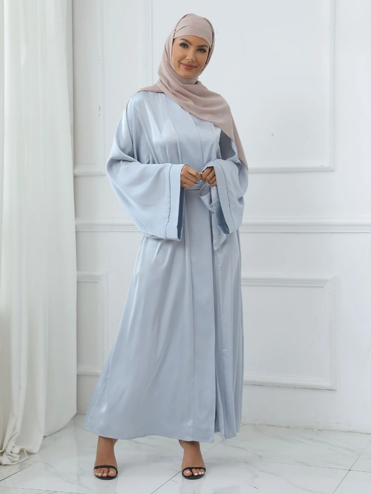 Eid Muslim Abaya for Women Kimono Cardigan Dress Flare Sleeve Morocco Ramadan Lace-up Abayas Kaftan Long Robe Vestido Largo 2024