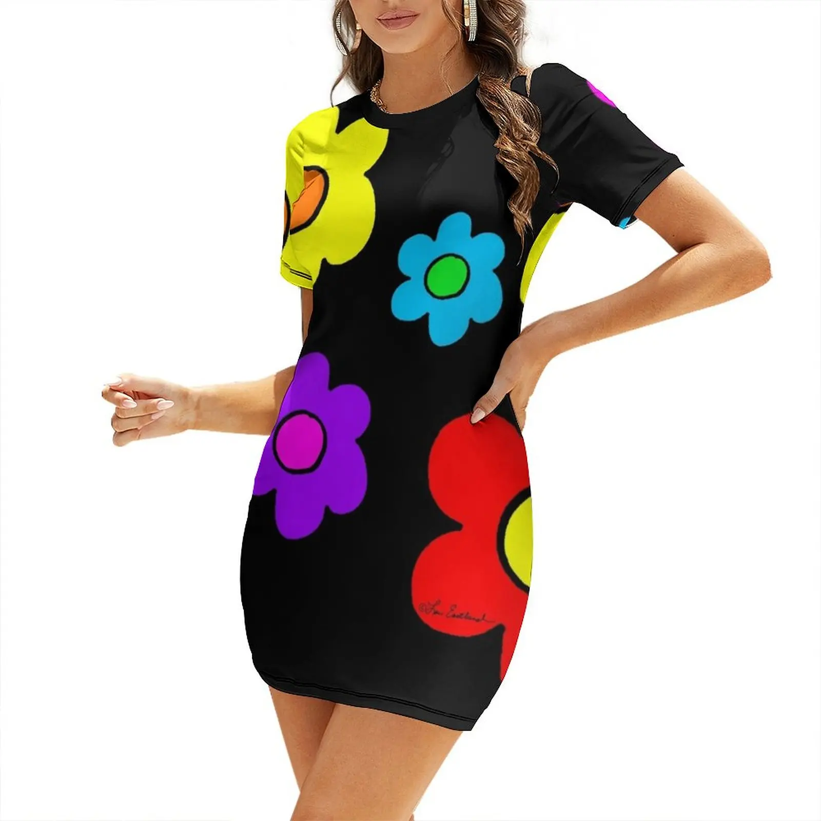 Pop Flowers Short Sleeved Dress dresses for prom summer clothes women clothes Dress