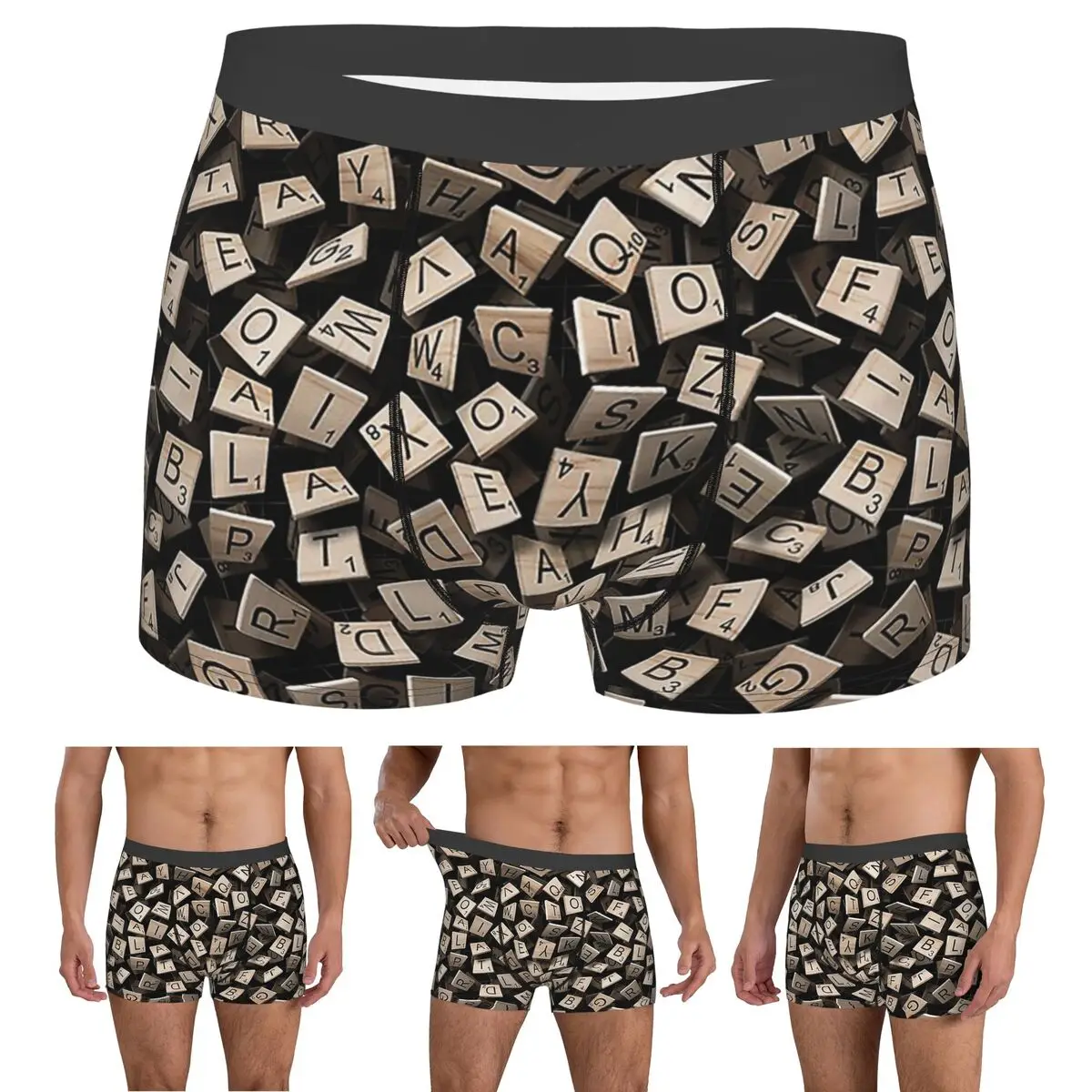 

Boxer Underpants Shorts Scrabble Tile Madness Pattern Panties Men Breathable Underwear for Homme Man Boyfriend Gifts