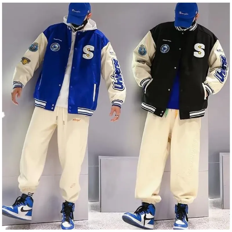 Klein Blue Baseball Jacket Men Unisex Vintage Patchwork Jacket Spring INS Hip Hop American Baseball Jersey Couple Casual Coat