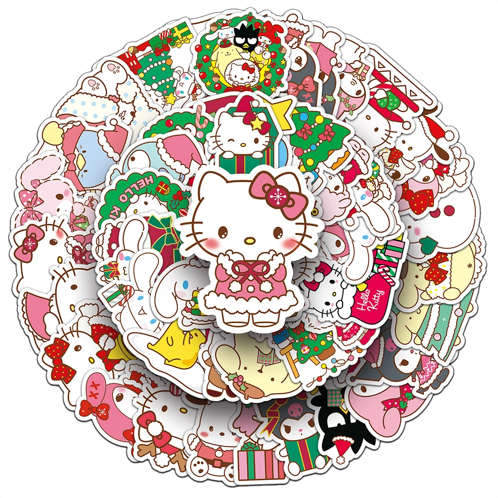 

10/30/50pcs Cute Funny Christmas Sanrio Anime Stickers Cartoon Hello Kitty Kuromi Decals Diary Skateboard Phone Sticker Kids Toy