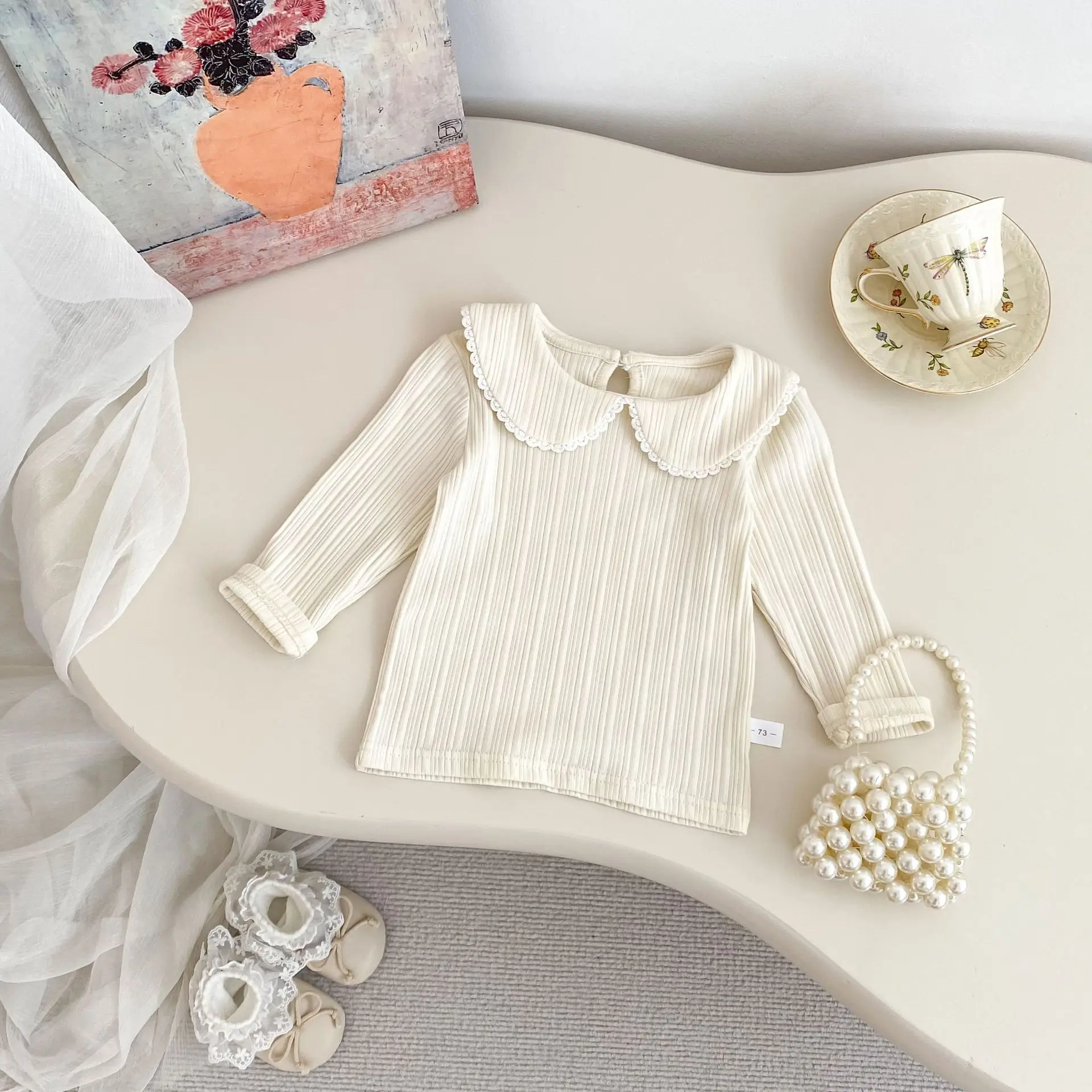 

Ins Autumn Children's Tops Peter Pan Collar Long-sleeved Infant Baby Girls Undershirt Pure Color Pure Cotton Newborn Girls Shirt