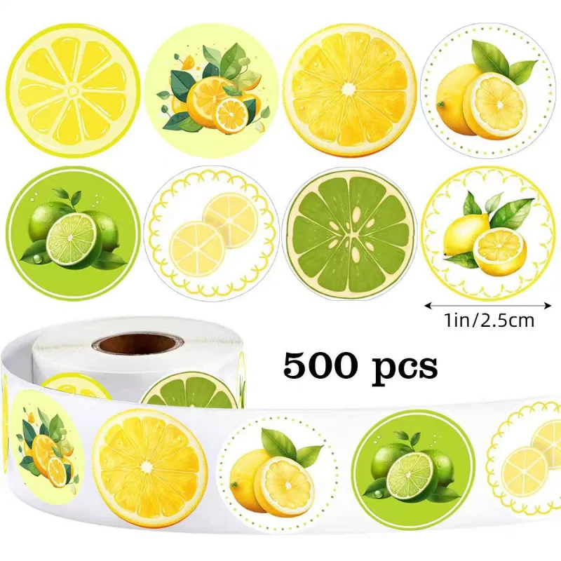 

Fruit Lemon Round Stickers, 500Pcs/Roll Kids Reward Labels for Kindergarten, Student Praise Stickers for Toys, Classroom