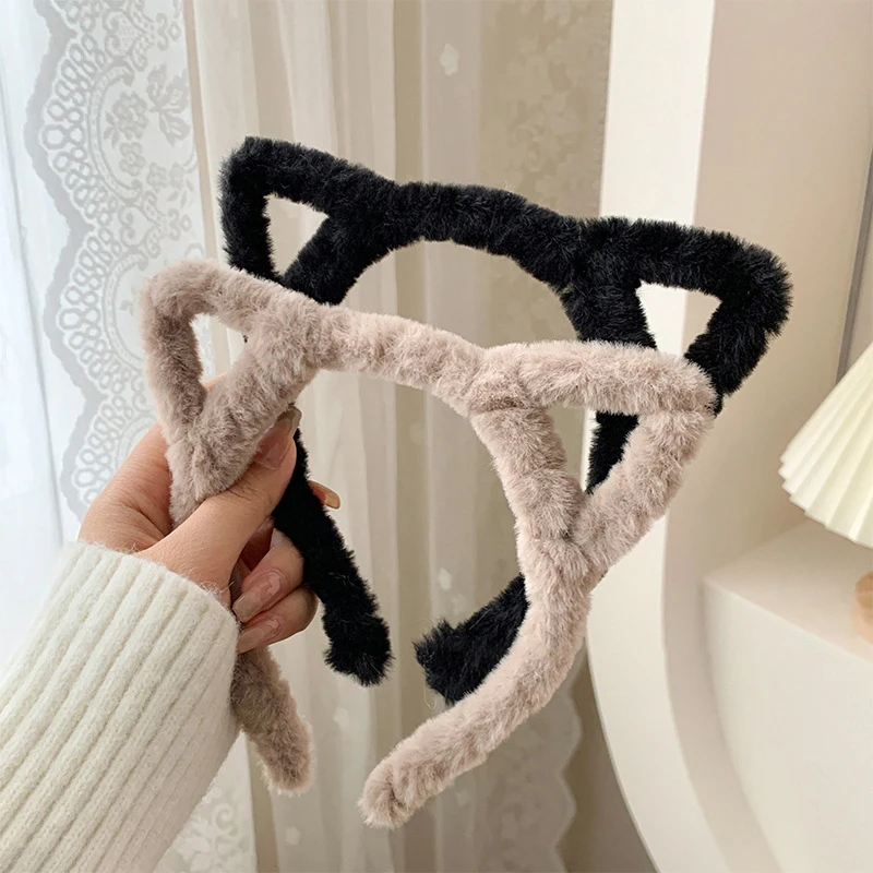 Cute Hair Bundle Furry Headband Sweet Wash Face Headband Girl Head Hoop Cat Ear Headband Plush Winter Furry Rabbit Ear Hairband