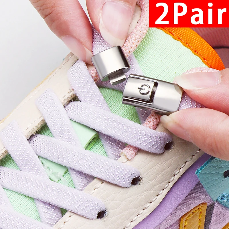 2 Paar Schnürsenkel ohne Krawatte, Schloss-Schnürsenkel, elastische Schnürsenkel ohne Krawatten, Turnschuhe, Tennis, Kinder und Erwachsene, flache Schnürsenkel, Schuhe, Zubehör