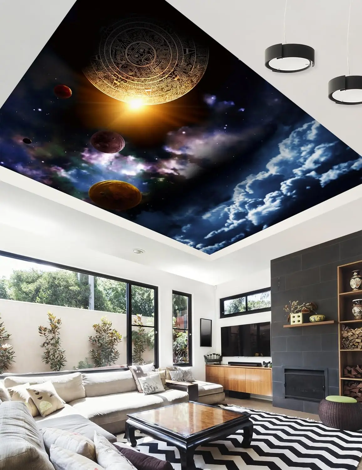 3d Planet Cloud Plafond Muur Papier Muur Print Sticker Zelfklevend Groot Plafond Behang Geen Lijm & Verwijderbaar, 114 "X 205"