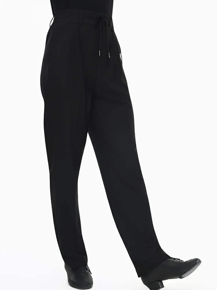 2026 Adult Latin Dance Pants For Men Black Straight Tube Micro Flared Pants Salsa Rumba Ballroom Latin Practice Pants  DQS23377