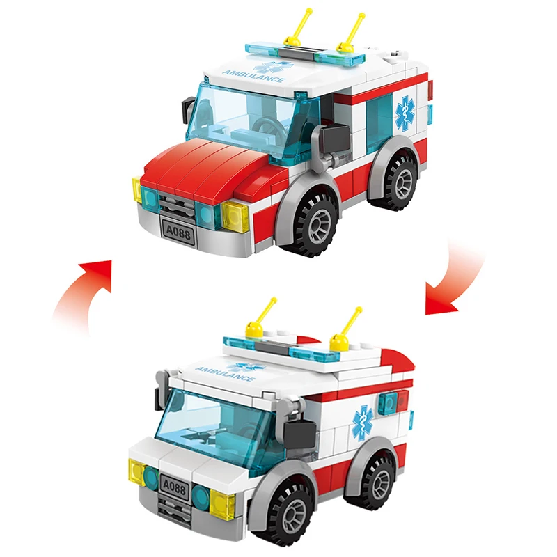 City Ambulance Car Medical Rescue Helicopter Assemble Aircraft DIY Model Action Figures Building Blocks Bricks Kids Toys Gifts