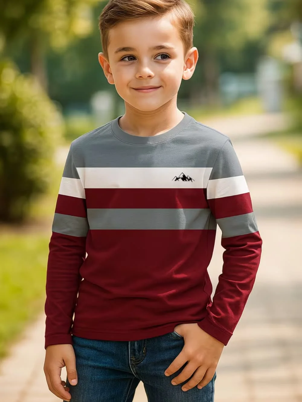 Autumn Classic Boys T-Shirt Outdoor Round Neck Long Sleeves Top Stripe 3D Print Street Loose T-Shirt Comfort Children's Clothing