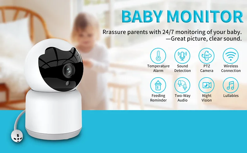 2MP 1080P Tuya APP Temperature&Humidity  Display Wireless PTZ IP Dome Camera Cry Detection Nanny Cam Intercom Baby Monitor