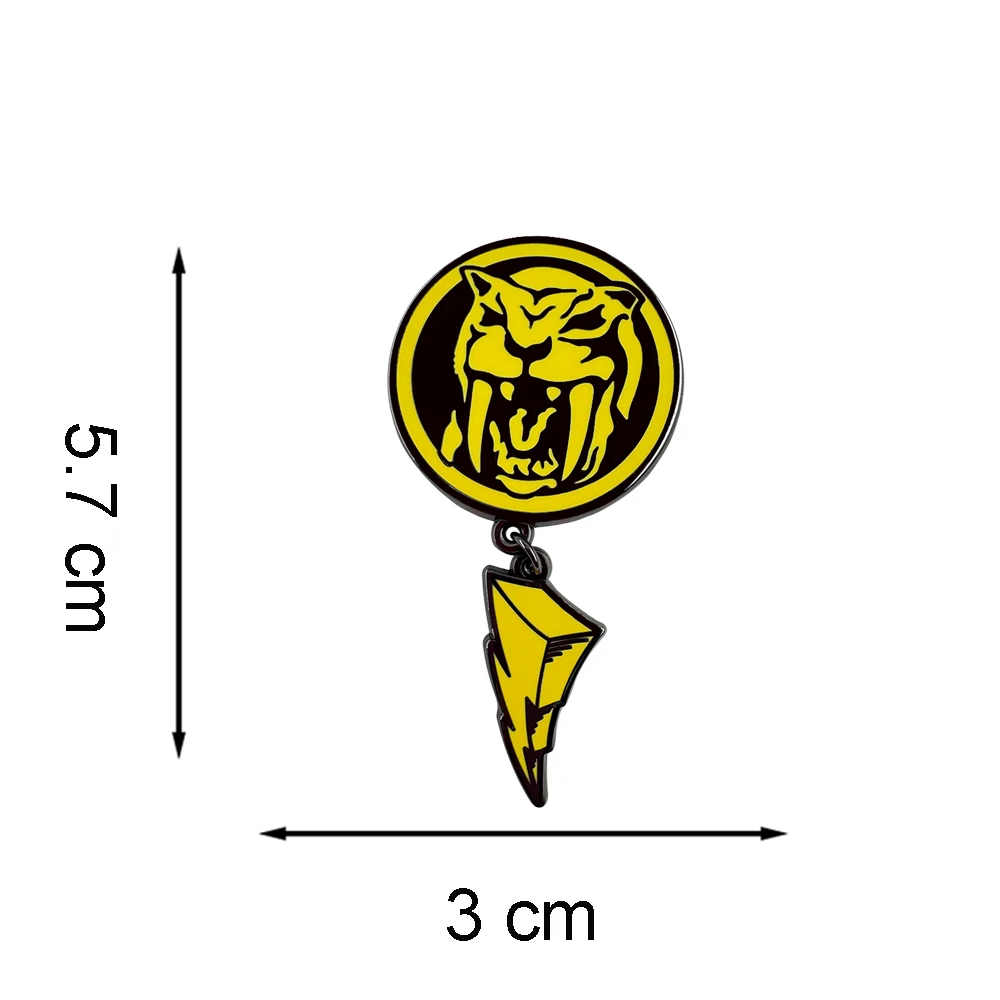 Mighty Morphin Power Rangers Gelber Ranger Emaille-Pin, Sabertooth-Tiger Power-Münze, Brosche, Blitz-Anhänger, Metall-Abzeichen, Geschenk – Detail 8