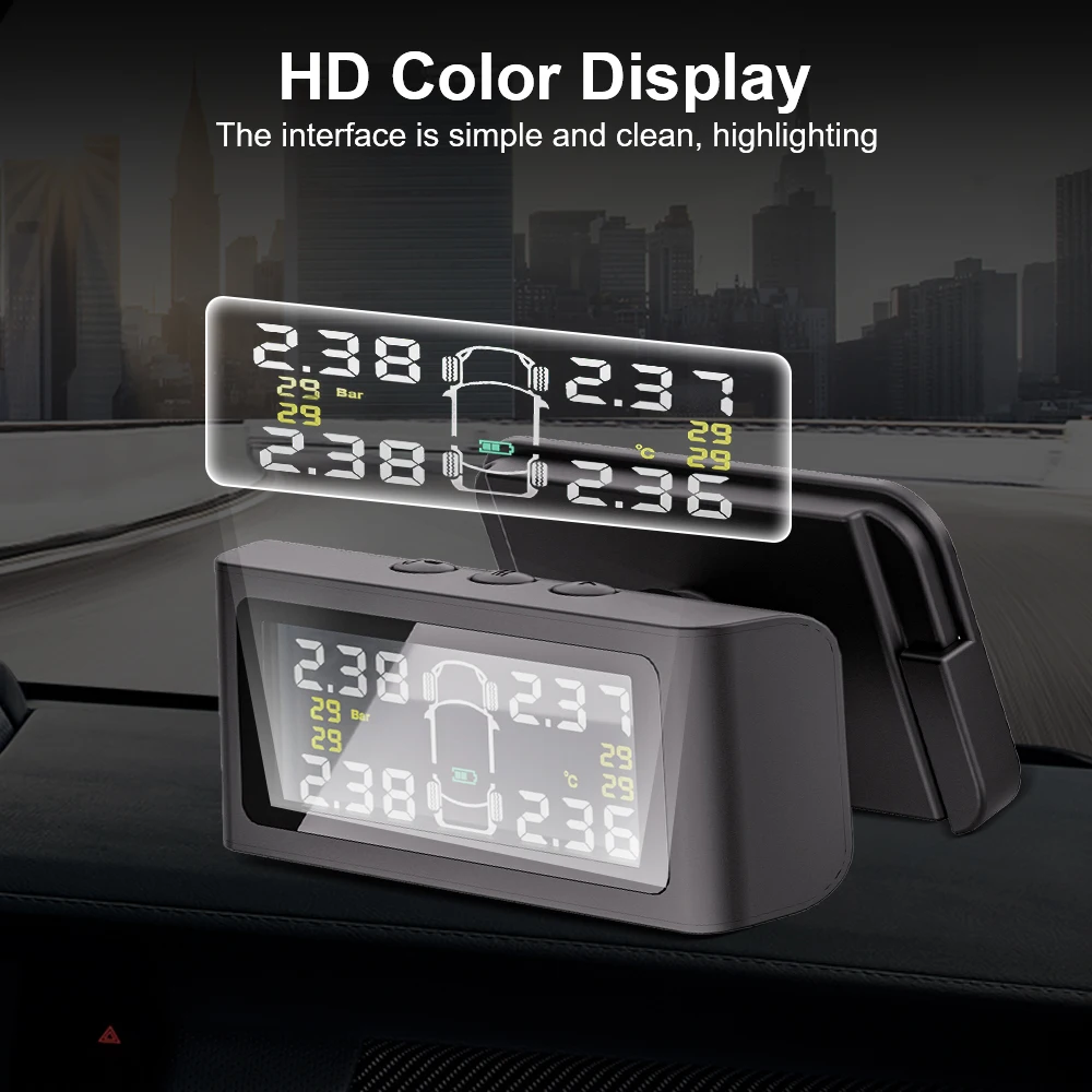 Systèmes d'alarme de sécurité automobile, capteur 433.92MHz, affichage numérique LCD, système de surveillance de la pression des pneus de voiture, USB/Solar TPMS 0-6.0Bar