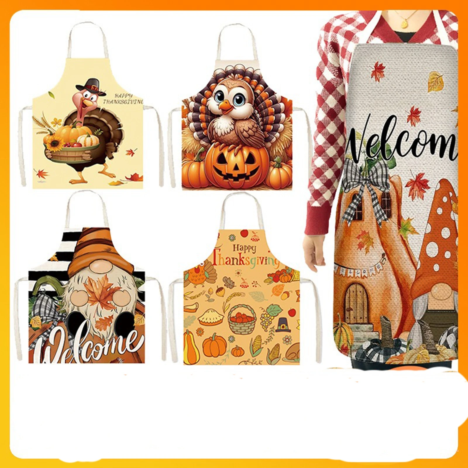 Cute Turkey Kitchen Cooking Apron for Cafe Shop Baking Gardening Aprons Creative Printed Festival Apron Women Thanksgiving Apron