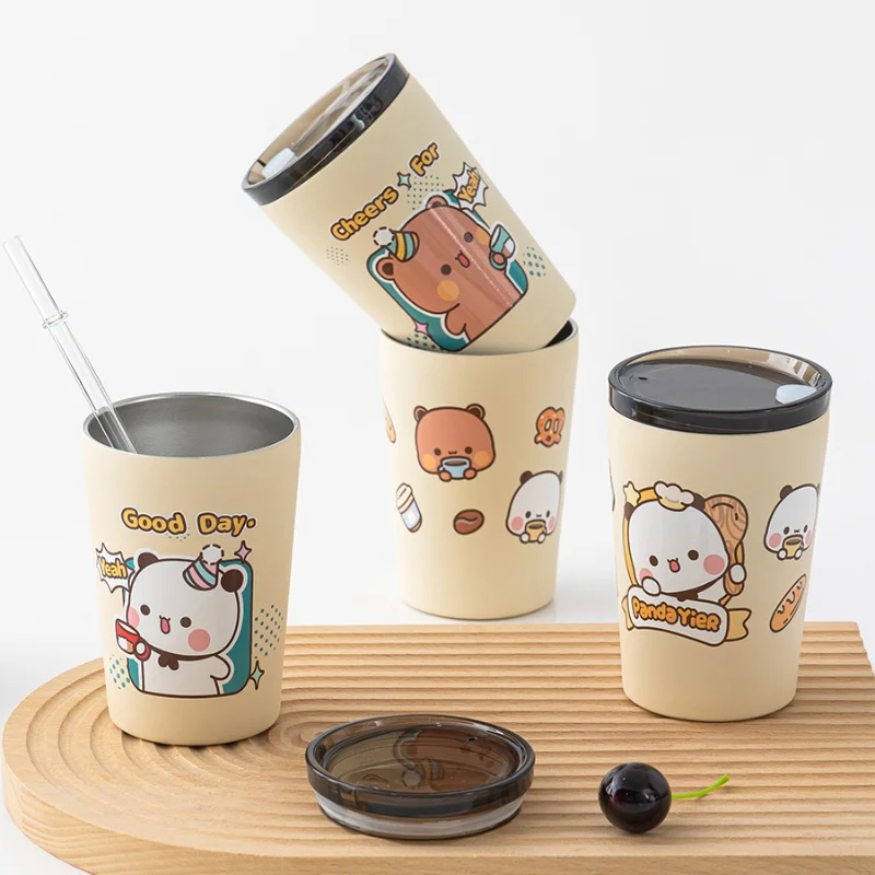 New Anime Water Cup Bubu And Dudu Creator Panda'S 304 Stainless Steel Frosted Straw Cup New Year Valentine'S Day Gift