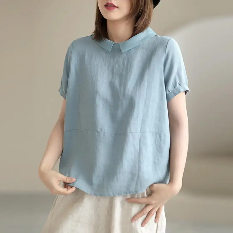 Fashion Solid Color Spliced Loose Korean Blouse Women\'s Clothing 2023 New Casual Pullovers Short Sleeve Commute Shirt