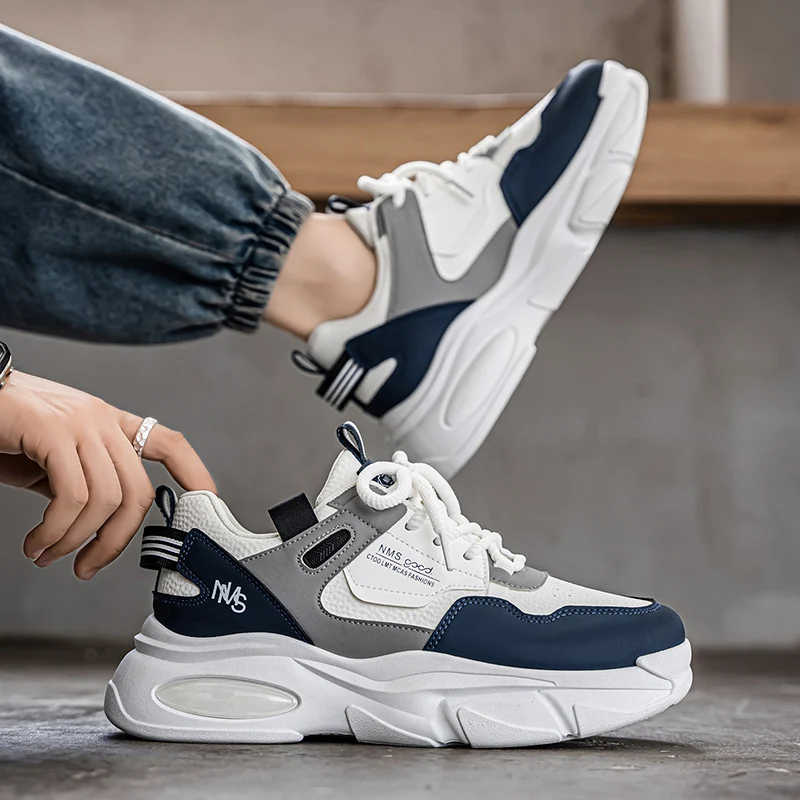 

Men's Thick-soled Color-blocking Fashionable Niche High-top Round-toe Lace-up Large-sized All-season Casual Sports Shoes